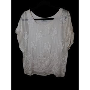 Angela Moda Italy Ivory Silk Blend Floral Embroidered Blouse Small Cottagecore